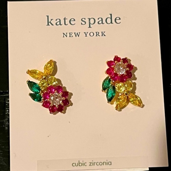 Kate Spade Gold-Tone CZ Bloom Cluster Stud Earrings - Picture 2 of 4